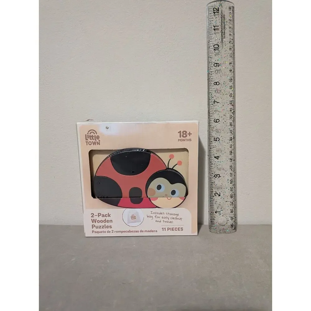 Little Town Lady Bug & Bee Wooden Puzzles New in Box 18 month+ baby learning toy